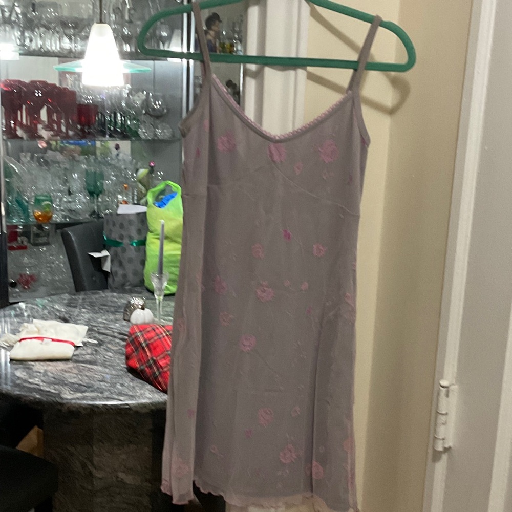 Elegant Gray and Pink Floral Nightgown